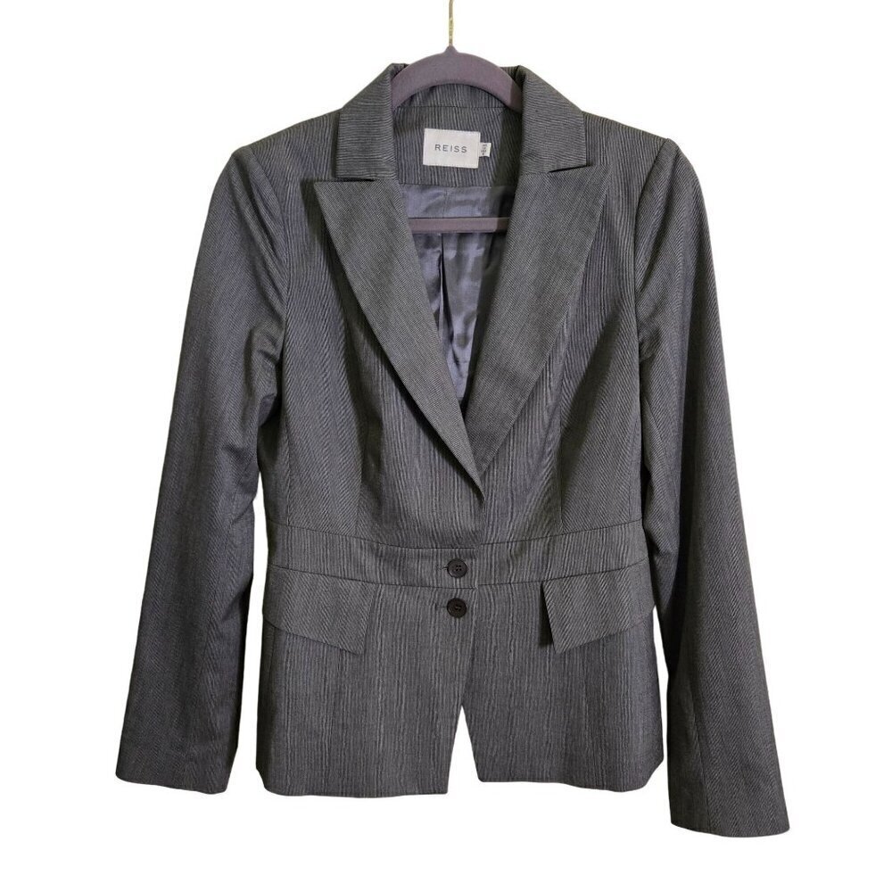 Reiss Grey Mens Suiting Fitted 2 Button Accented Waist Blazer Size 8